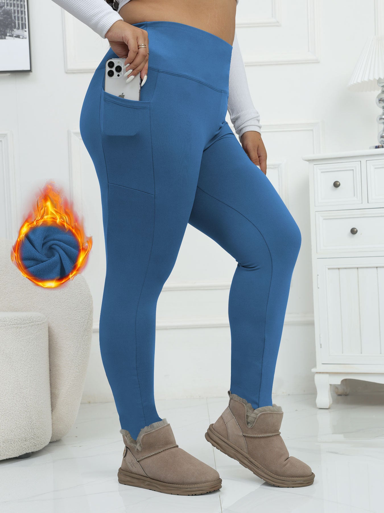 Fleece-Lined Yoga Pants for Women - High-Waist Cropped Leggings with Pockets