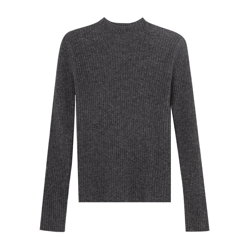 Women's Half High Collar Wool Knitted Base Layer Shirt - Pullover Sweater