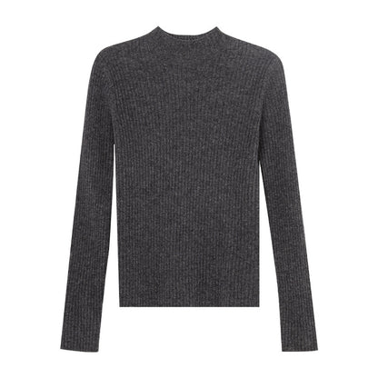 Women's Half High Collar Wool Knitted Base Layer Shirt - Pullover Sweater
