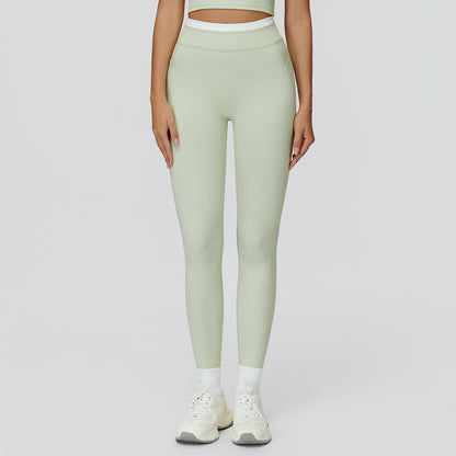 High-Waist Contrast Color Tight Pants - Running Fitness Leggings