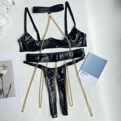 Women's Chain Strap Lingerie Set - Delicate Halter Top and Brief Set
