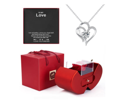 Eternal Rose Necklace Gift Box Set | Copper Clavicle Chain | Soap Flower | Apple & Card Box Options