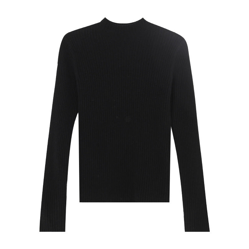 Women's Half High Collar Wool Knitted Base Layer Shirt - Pullover Sweater