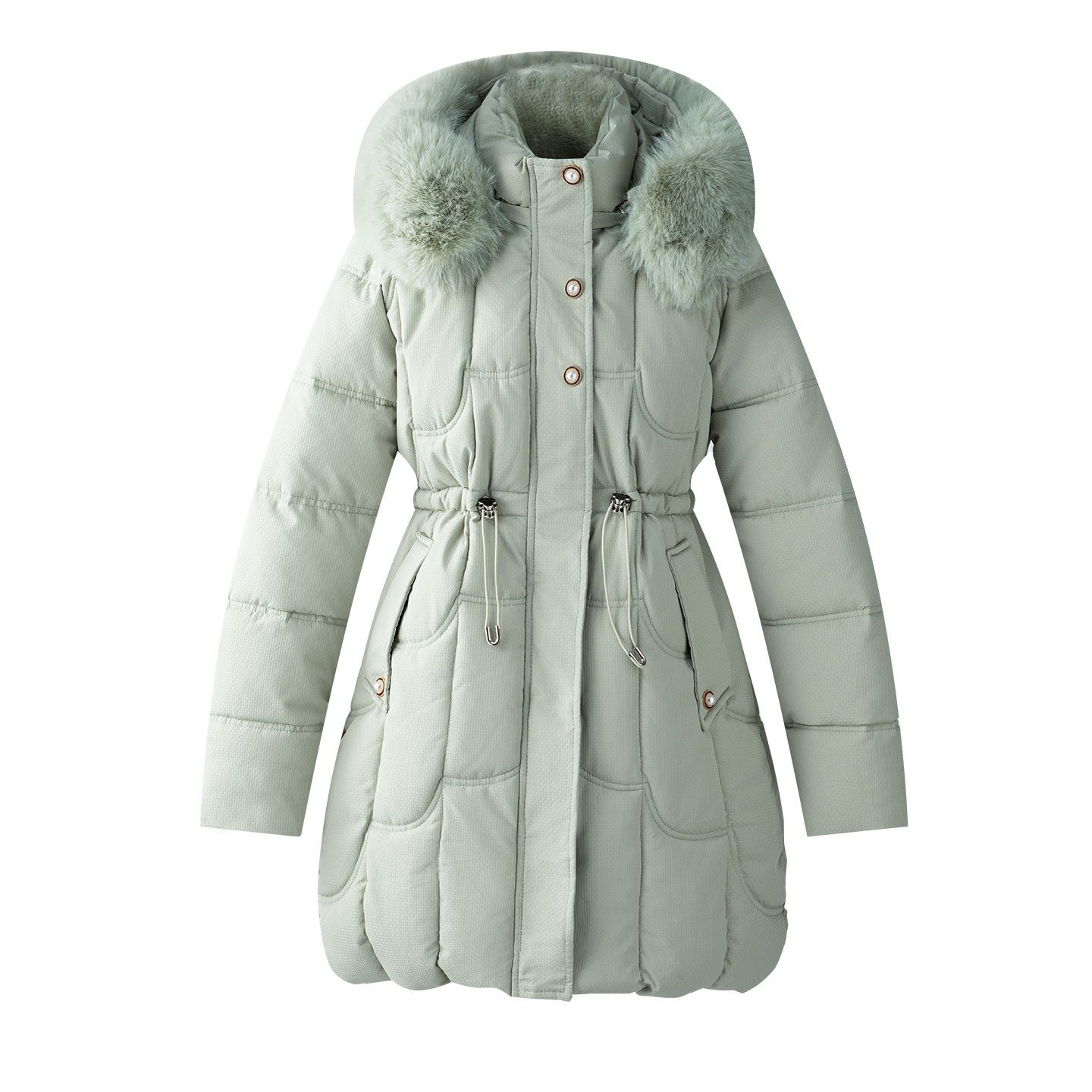 Women's Mid-Length Loose-Fit Down Padded Jacket - Elegant Commute Style with Fur Collar