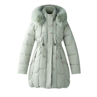 Women's Mid-Length Loose-Fit Down Padded Jacket - Elegant Commute Style with Fur Collar