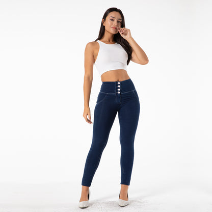 Women's Fitness Jeans - Four-Button High-Waist Cotton Denim