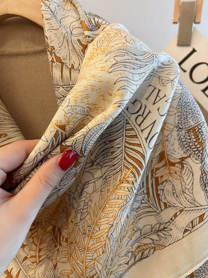 Luxe Herringbone Silk & Wool Scarf - Beige Premium Blend