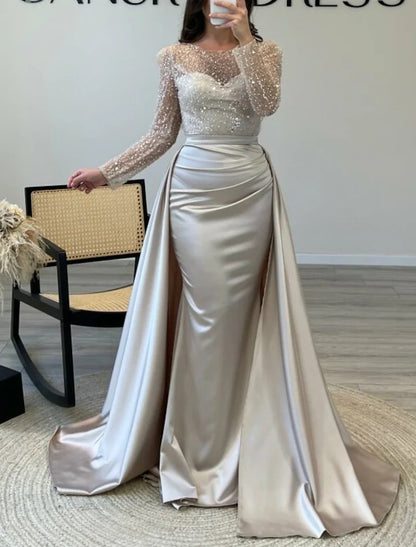 Sequin Long Sleeve Flared Hem Maxi Evening Gown | Elegant Formal Dress