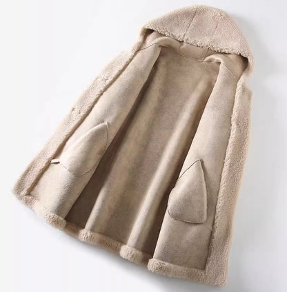 Women's Mid-Length Wool Hooded Coat - Elegant Commuter Style