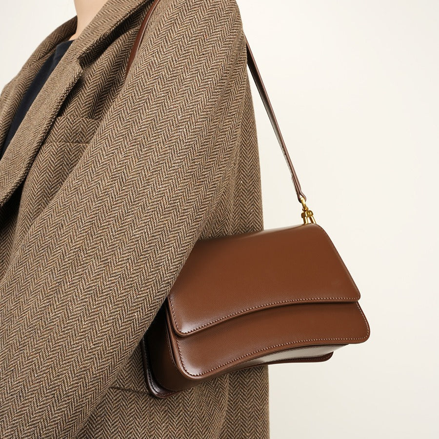 Fashion Trendy Shoulder Bag - Women's Two-Layer Cowhide Leather Crossbody Bag