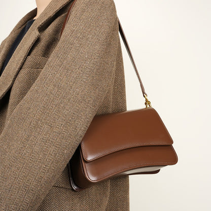 Fashion Trendy Shoulder Bag - Women's Two-Layer Cowhide Leather Crossbody Bag
