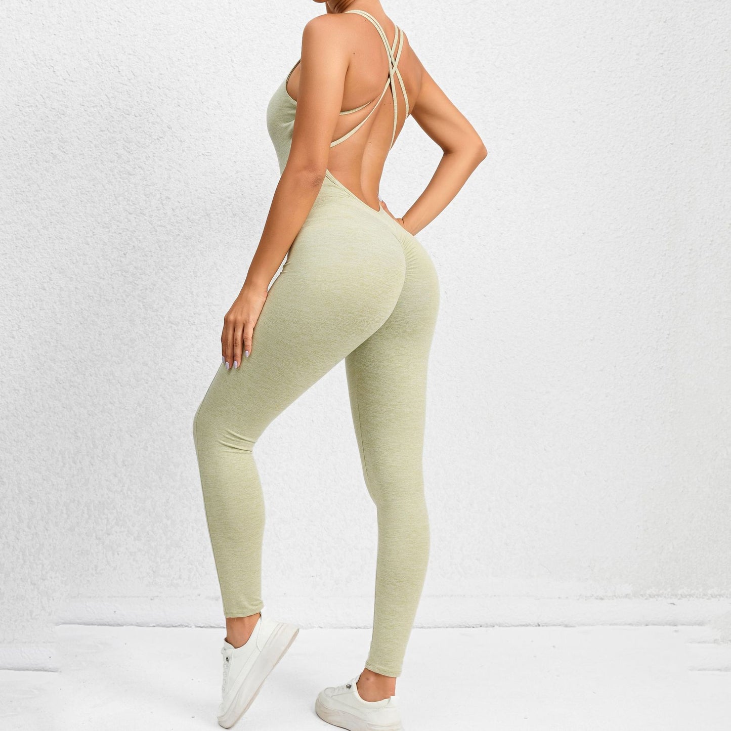 Women's Yoga Jumpsuit with Cross-Strap Back Design - Quick-Drying Tight-Fitting Seamless Leggings