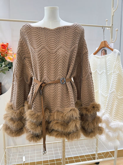 Belted Knit Dress - French-Inspired Sweater Dress with Defined Waist