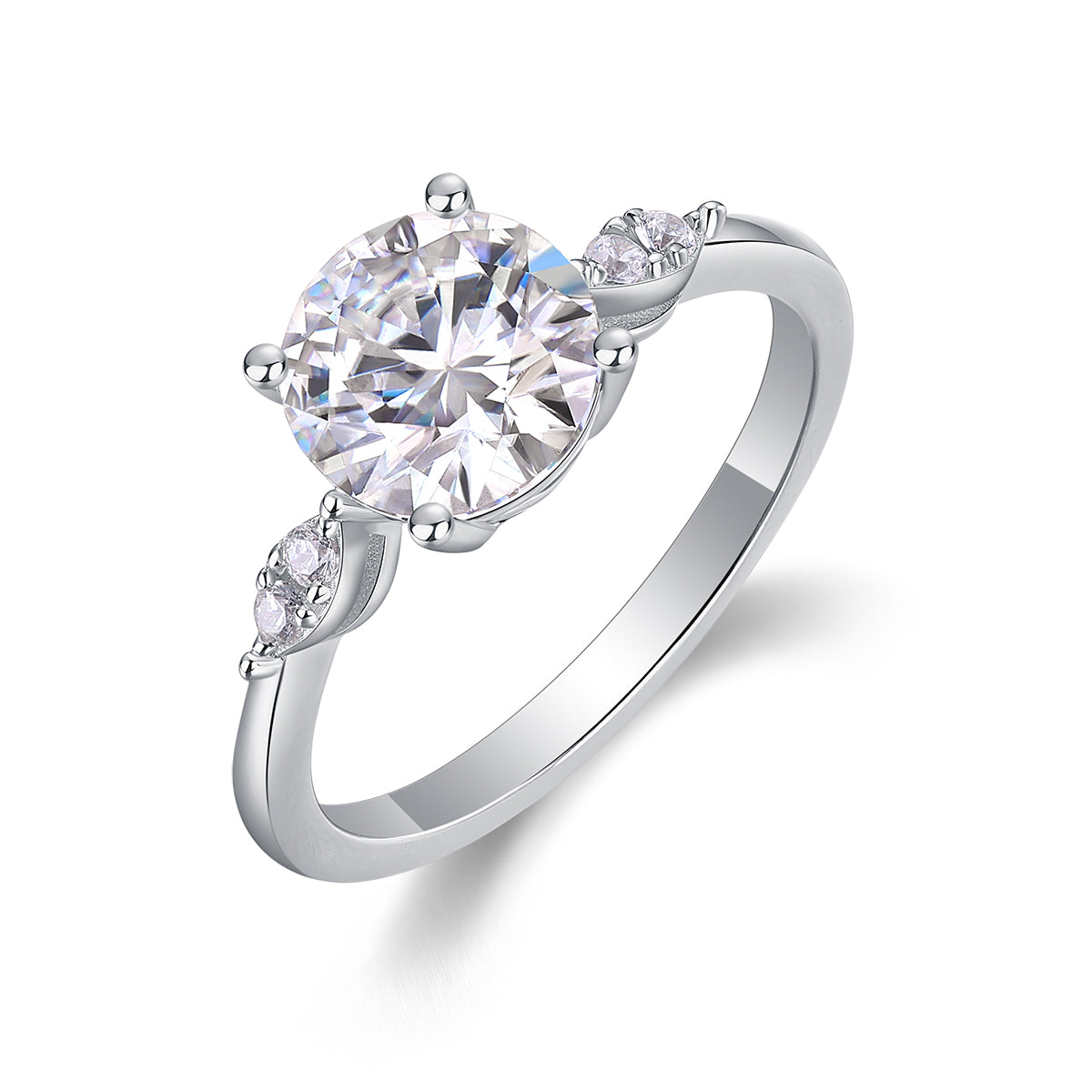 2 Carat Moissanite Sterling Silver Ring - Platinum Plated Wedding Band