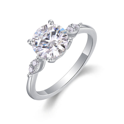 2 Carat Moissanite Sterling Silver Ring - Platinum Plated Wedding Band