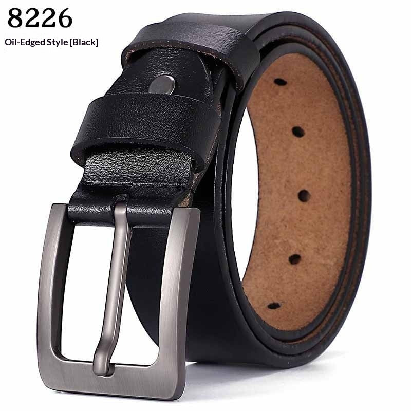 Vintage Genuine Cowhide Leather Belt for Men - Pin Buckle Square Design