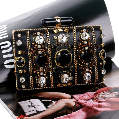 Beaded Embroidery Evening Clutch - Elegant Dinner Bag with Hard Handle