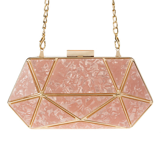 Acrylic Marble Evening Bag - Pillow-Style Clutch with Chain Handle