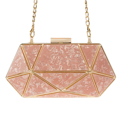 Acrylic Marble Evening Bag - Pillow-Style Clutch with Chain Handle