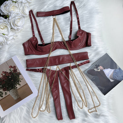 Women's Chain Strap Lingerie Set - Delicate Halter Top and Brief Set