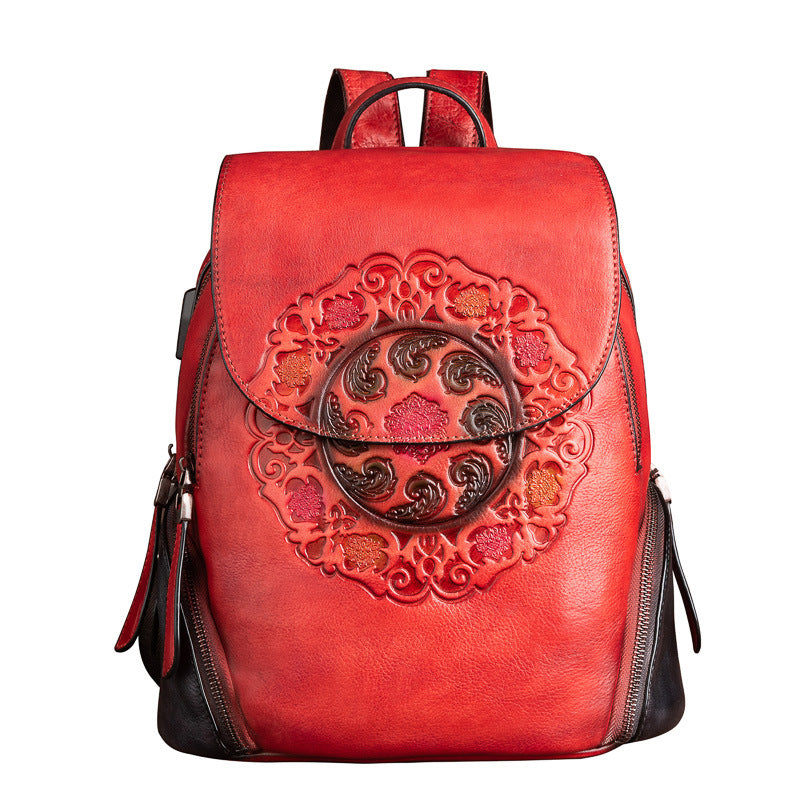 Women's Top Leather Backpack - Versatile Multi-Pocket Design with Multiple Carrying Options