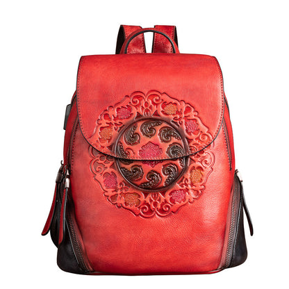 Women's Top Leather Backpack - Versatile Multi-Pocket Design with Multiple Carrying Options