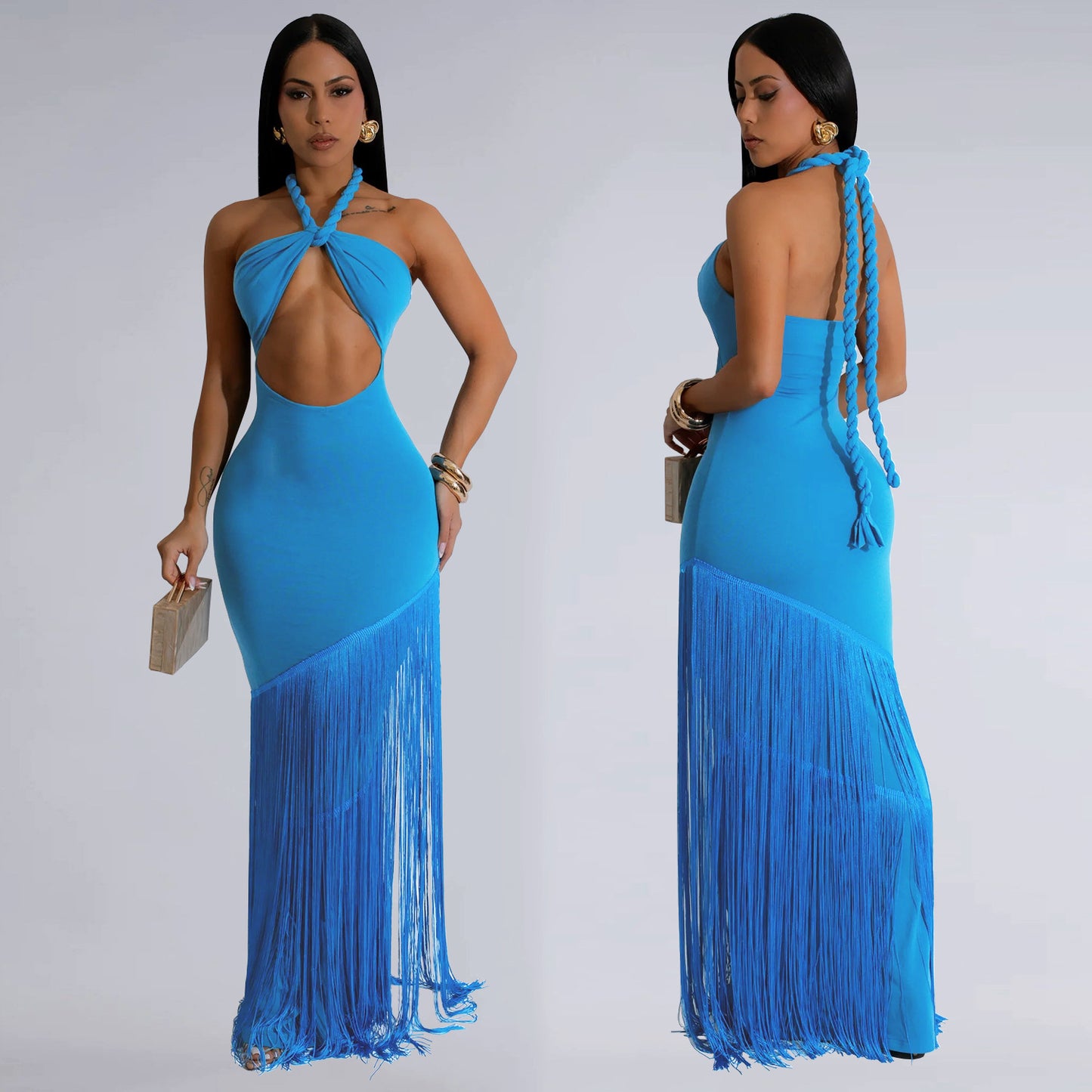 Women's Tassel Trim Sleeveless Maxi Dress – High Waist Pullover Long Skirt