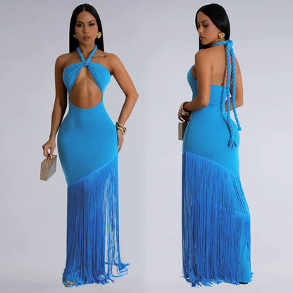Women's Tassel Trim Sleeveless Maxi Dress – High Waist Pullover Long Skirt