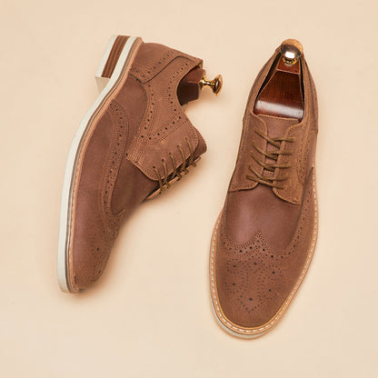 Men's Genuine Leather Brogue Shoes - Cow Suede Formal Business Dress Shoes