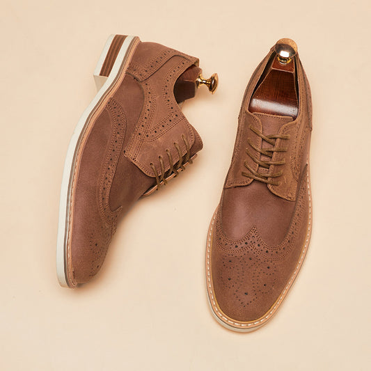 Men's Genuine Leather Brogue Shoes - Cow Suede Formal Business Dress Shoes