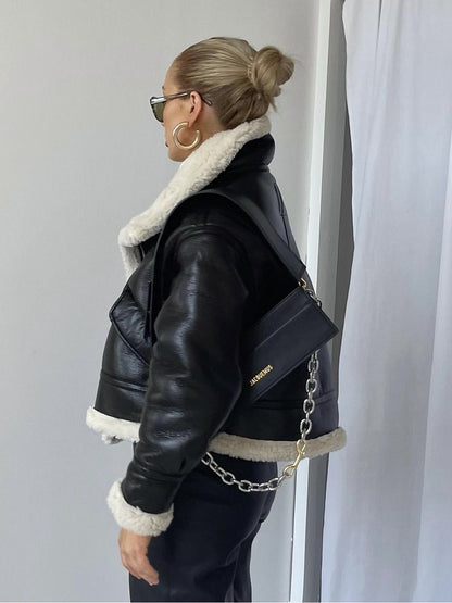 Women's PU Leather Jacket - Stand Collar Zipper Coat