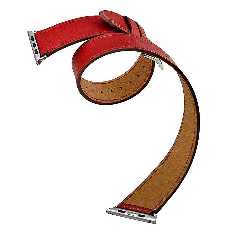 Classic Double Tour Genuine Leather Smartwatch Strap - Elegant Wrap-Around Band