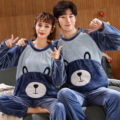 Couples Flannel Pajama Set - Warm Velvet Thickened Sleepwear for Men & Women