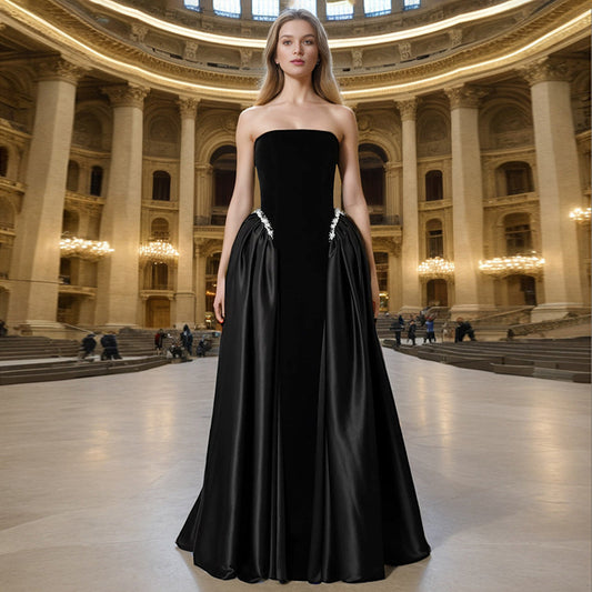 Women's Strapless High Waist Maxi Dress – Sleeveless Elegant Formal Gown