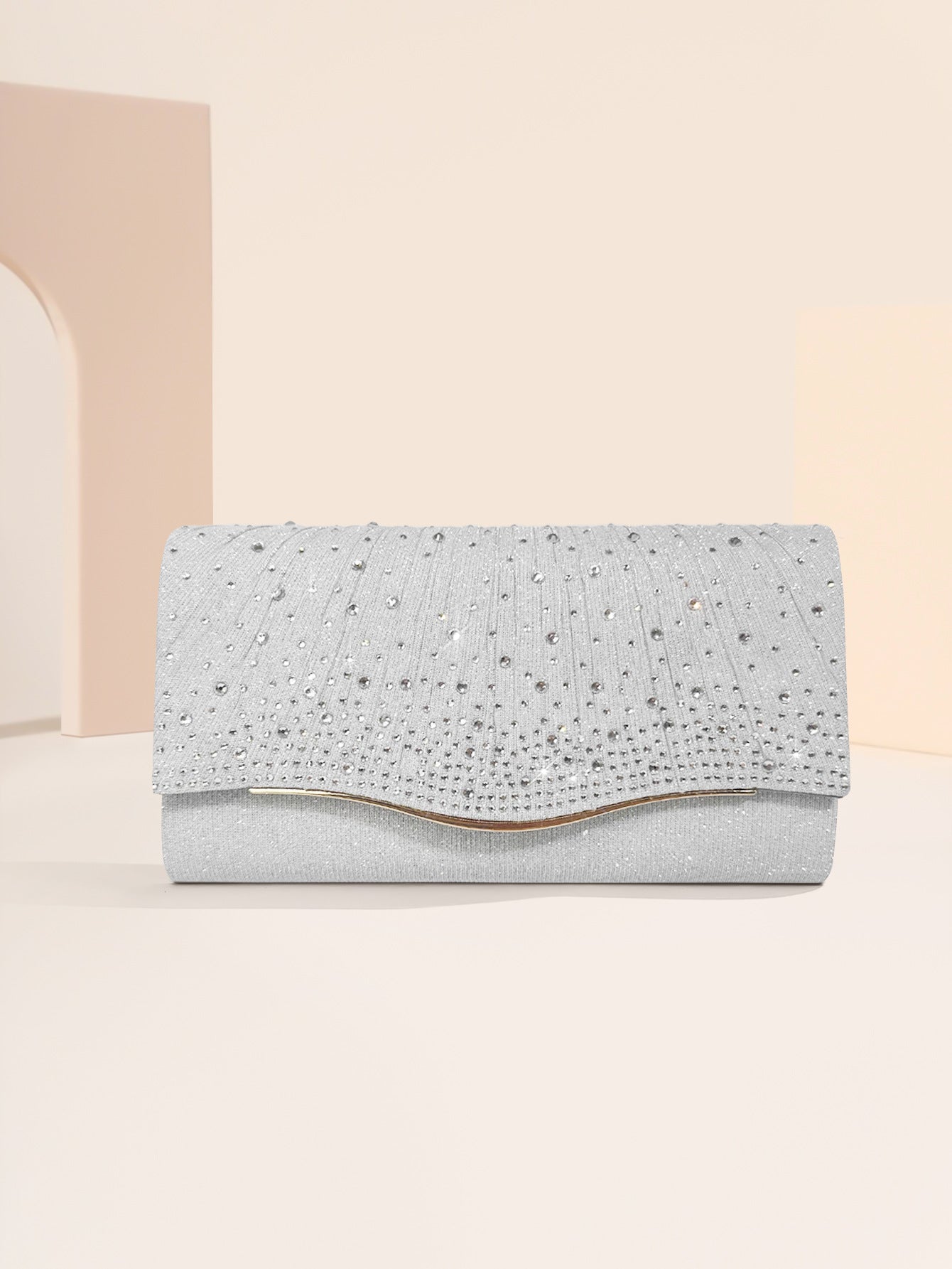 Rhinestone Evening Clutch - Woven Fabric Dinner Bag with Diamond Embellishments