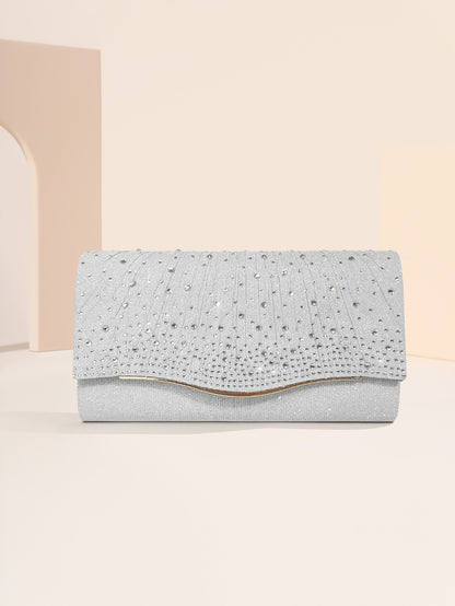 Rhinestone Evening Clutch - Woven Fabric Dinner Bag with Diamond Embellishments