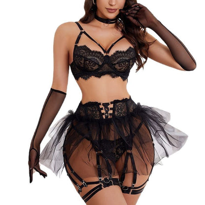Women's Lace Lingerie Six-Piece Set - Complete Collection with Accessories