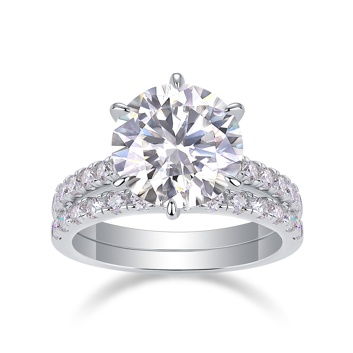 5 Carat Moissanite Sterling Silver Ring - Platinum Plated Wedding Band