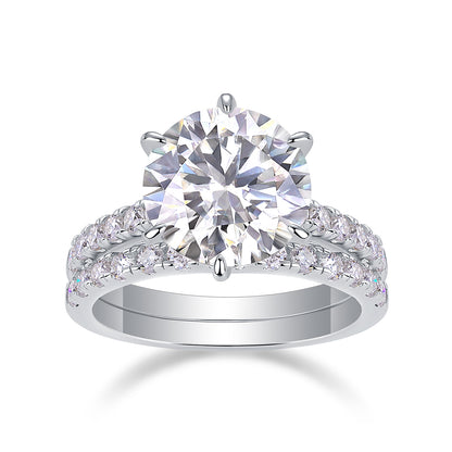 5 Carat Moissanite Sterling Silver Ring - Platinum Plated Wedding Band
