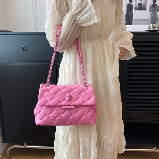 Women's Quilted Chain Shoulder Bag - Embossed Plaid Crossbody Purse