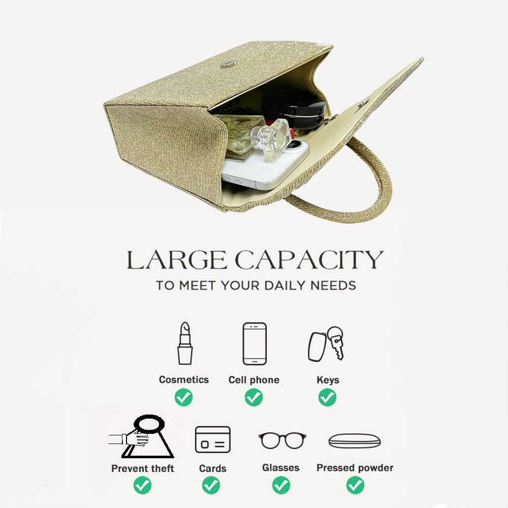 Gold Crinkle Convertible Evening Bag - Multi-Way Clutch Shoulder Crossbody Handbag