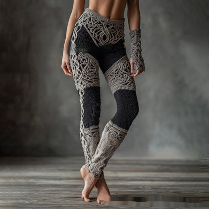 Women's Retro 3D Digital Print Casual Leggings - Slim Fit Yoga Pants