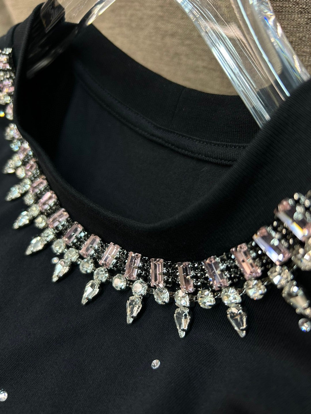 Women's Rhinestone Embellished Cotton T-Shirt - Round Neck Short Sleeve Top