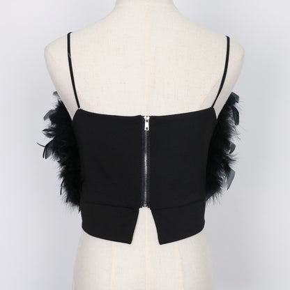 Women's Embroidered Feather Camisole Top - Summer Tube Top with Petal Details