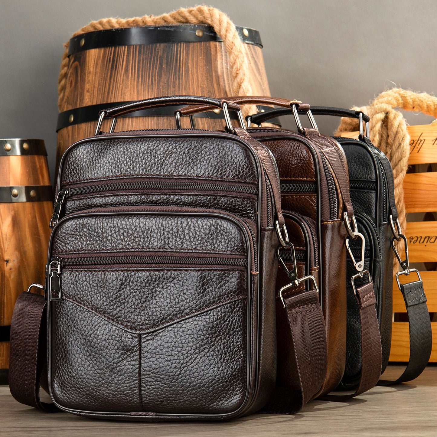 Men's Top Grain Genuine Leather Crossbody Bag - Large Capacity Business Messenger Bag