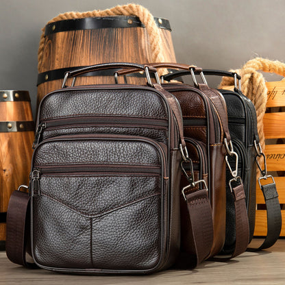 Men's Top Grain Genuine Leather Crossbody Bag - Large Capacity Business Messenger Bag