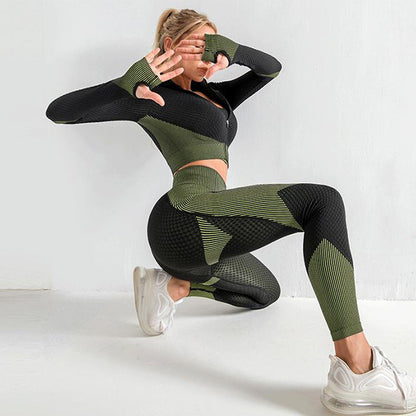 Women's 3-Piece Seamless Yoga Set - Sports Bra, Crop Top & Leggings Gym Outfit