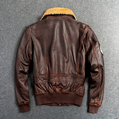 Men's Genuine Leather G1 Motorcycle Jacket - First Layer Cowhide with Detachable Collar