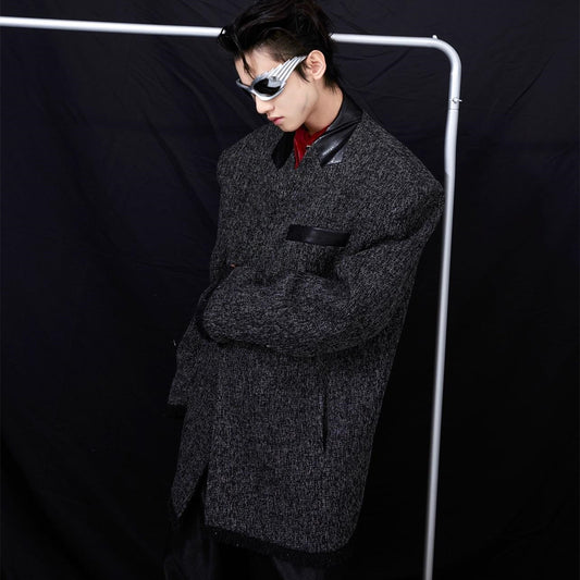 Men's Collarless Three-Dimensional Split Coat - Contemporary Design