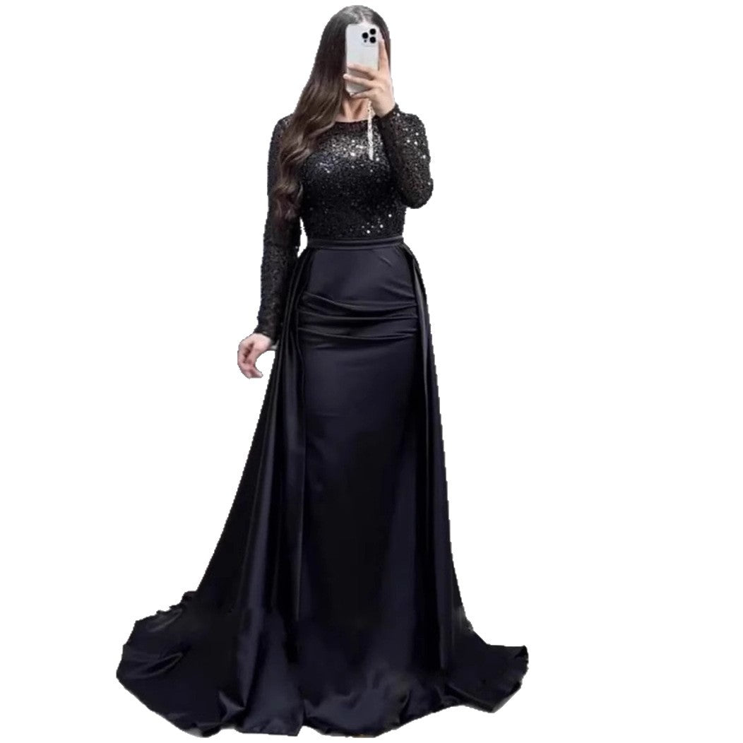 Sequin Long Sleeve Flared Hem Maxi Evening Gown | Elegant Formal Dress